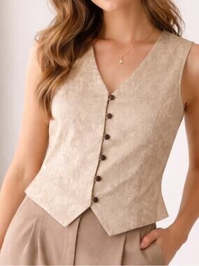 Vintage 90’s Brocade Vest Champagne Academia Textured Victorian Style Damask